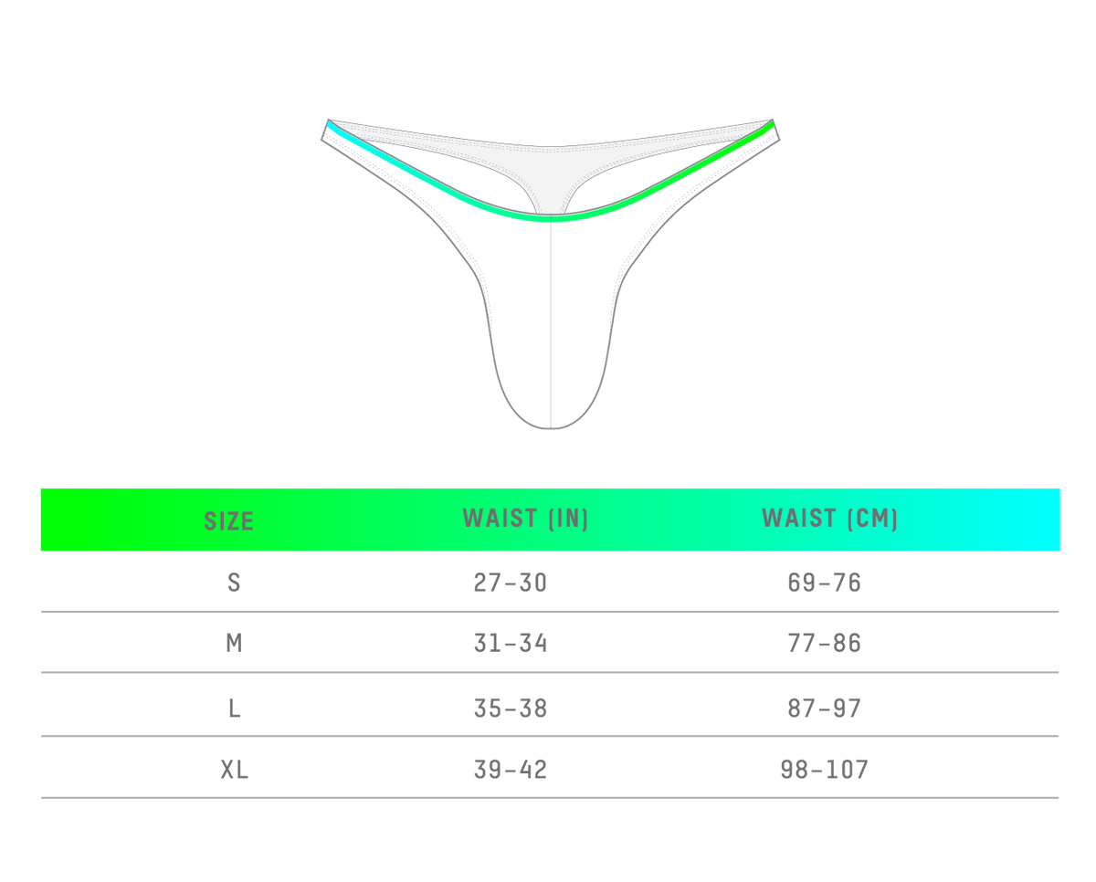Size chart: 3-Pack Thongs